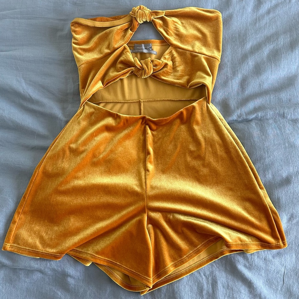 Mustard Urban Outfitters strapless bodysuit romper